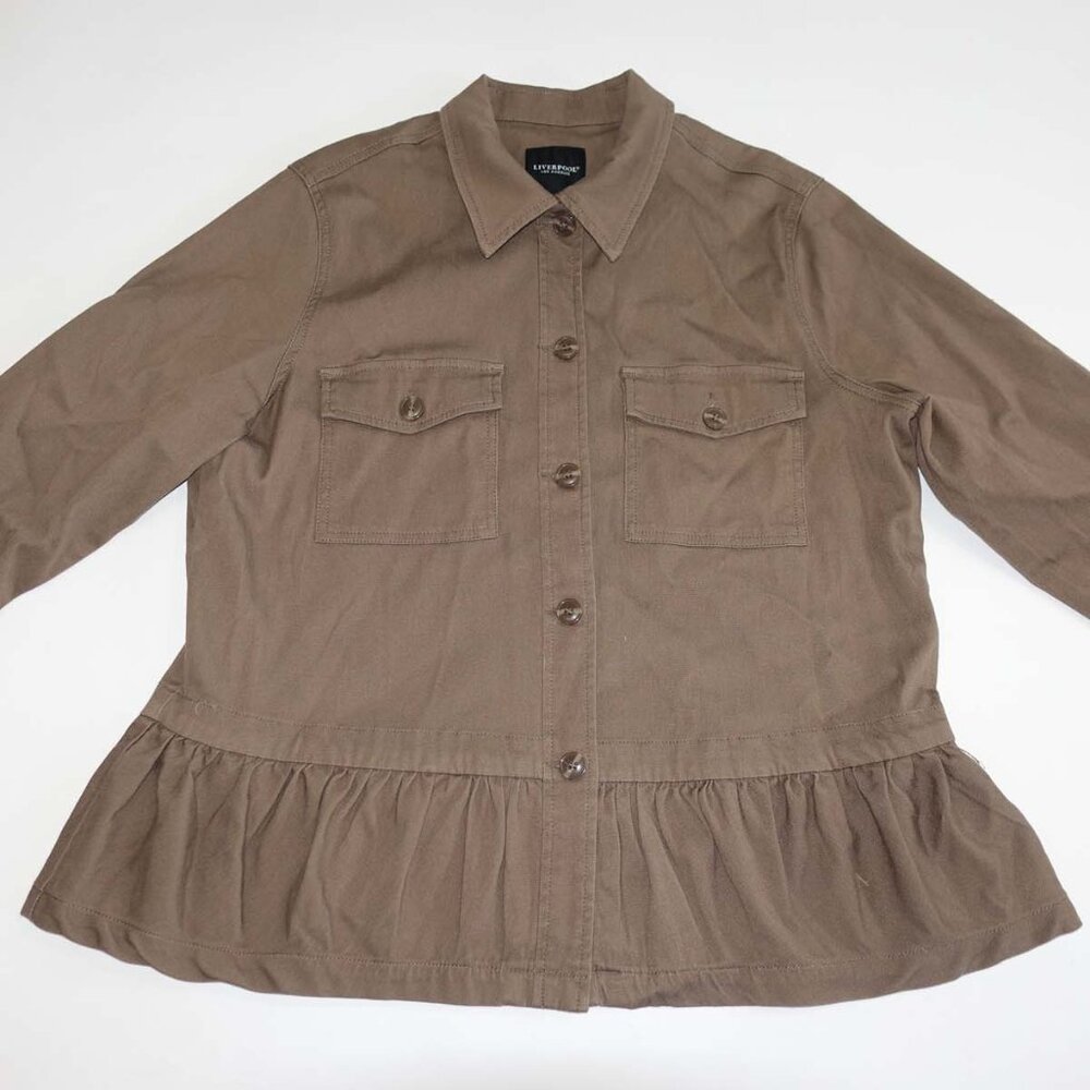 Liverpool Brown Peplum Button-Front Jacket
